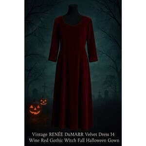 VTG Velvet Formal Gown 14 Wine Red Haunted Glam Spooky Gothic Witch Halloween